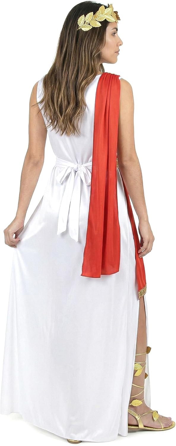 Generique - Elegante Göttin-Damenkostüm Antike Weiss-rot-Gold - L L Weiss, L Weiss