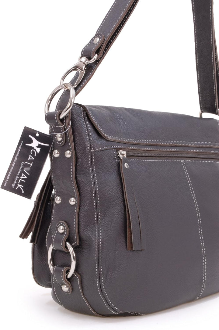 Catwalk Collection Handbags - Leder - Grosse Überschlagtasche/Schultertasche - COURIER L Braun, L Br