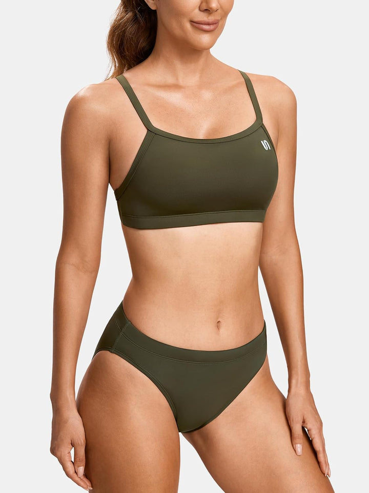 SYROKAN Damen Sport Badeanzug Bikini Set Bikinioberteil mit Licht Gepolstert XS Dunkle Olive, XS Dun