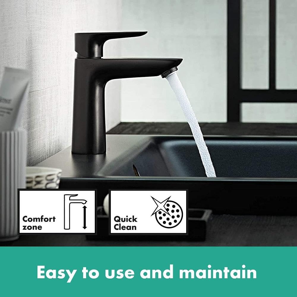 hansgrohe Waschtischarmatur Talis E, Wasserhahn Bad mit Auslauf Höhe 110 mm, mit Zugstange, Badarmat