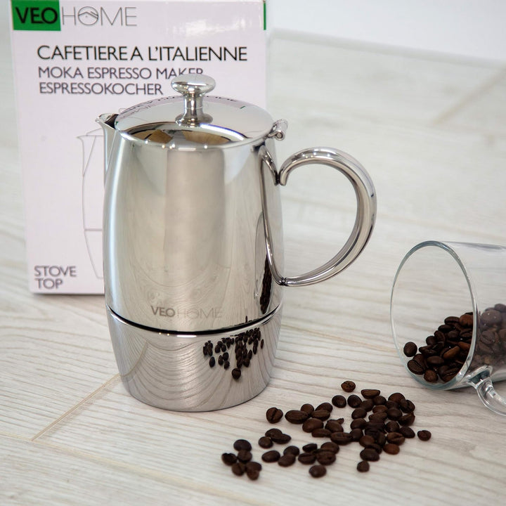 VeoHome Mokka Pot Espressokocher 6 Tassen 300 ml - Edelstahl italienische Mokka kanne Induktionsherd