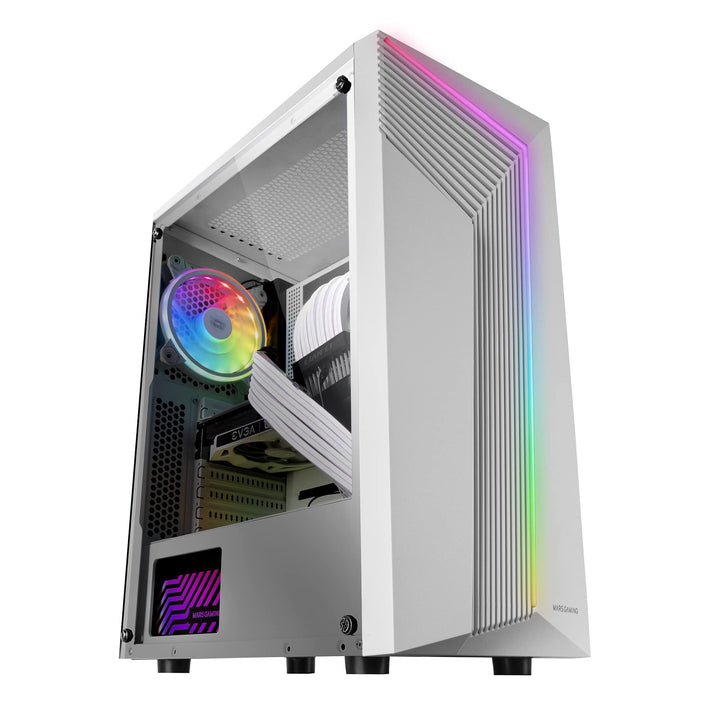 MarsGaming MC-X7 Weiss, PC Gaming ATX Gehäuse, ARGB Front, 12cm RGB Lüfter, Volles Seitenfenster MCX