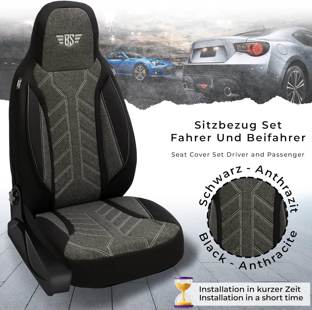 BREMER SITZBEZÜGE Mass Sitzbezüge Schonbezüge für Skoda Roomster PLKT204 PLKT204 - Schwarz/Anthrazit
