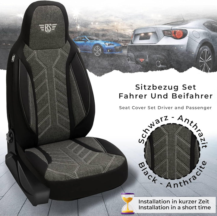 BREMER SITZBEZÜGE Mass Sitzbezüge Schonbezüge für Skoda Roomster PLKT204 PLKT204 - Schwarz/Anthrazit