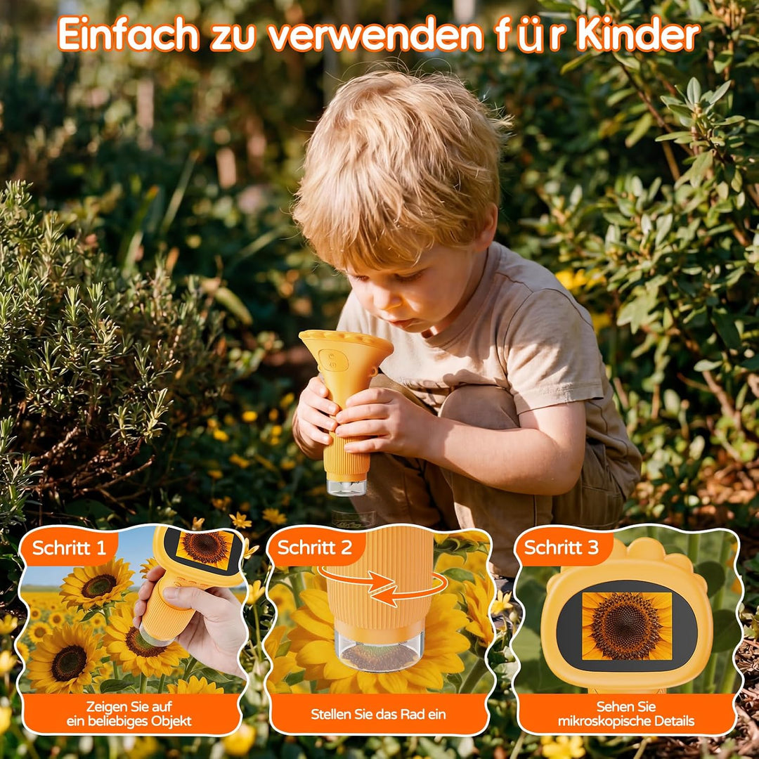 Mikroskop für Kinder - Tragbares Kinder Mikroskop 1000X, Gelb | 1000X Taschenmikroskop mit Digitalem