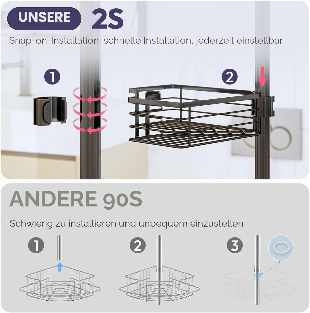 SWTYMIKI Duschregal Teleskop Dusche Teleskopstange - 4-Tier Teleskop Eckregal Dusche mit Seifenhalte