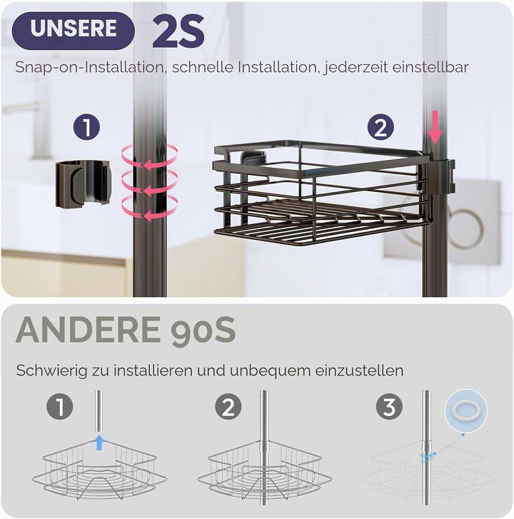 SWTYMIKI Duschregal Teleskop Dusche Teleskopstange - 4-Tier Teleskop Eckregal Dusche mit Seifenhalte