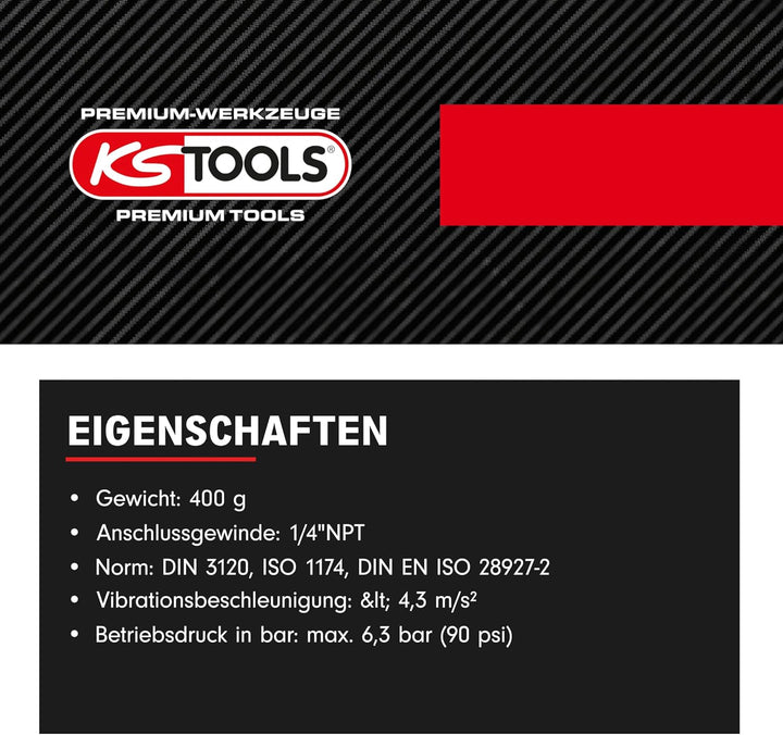 KS Tools Mini Druckluft Ratsche 1/4" SlimPOWER 515.5505 I Umschaltratsche mit Vierkantantrieb nach D