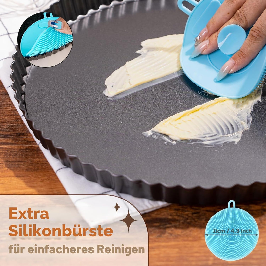 Highkit Quicheform mit Hebeboden 32 cm Tarteform, Antihaftbeschichtete Quiche Backform Rund, Wellenr
