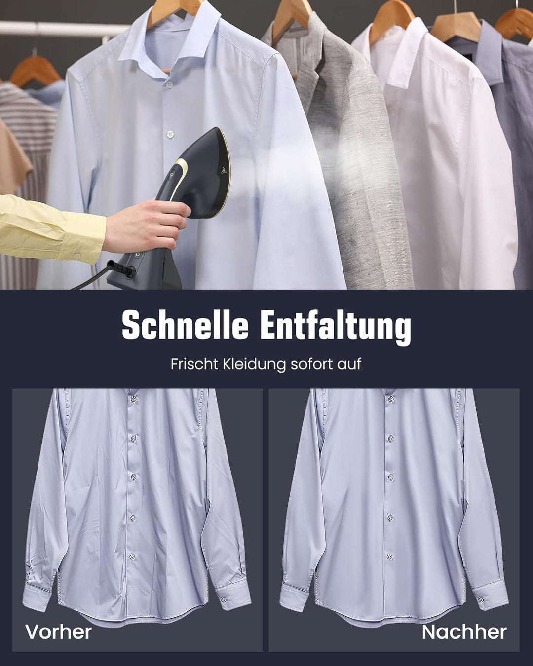 BEAUTURAL Steamer + Bügeleisen 2-in-1, 1500W Dampfglätter, 20 g/min Dampfleistung, 30s Aufheizen, 20