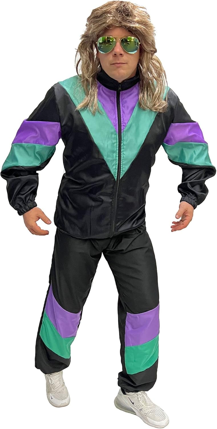 Foxxeo schwarzer 80er Jahre Trainingsanzug Kostüm für Herren Gr. S - XXXL, Grösse:XXXL 3XL Schwarz –