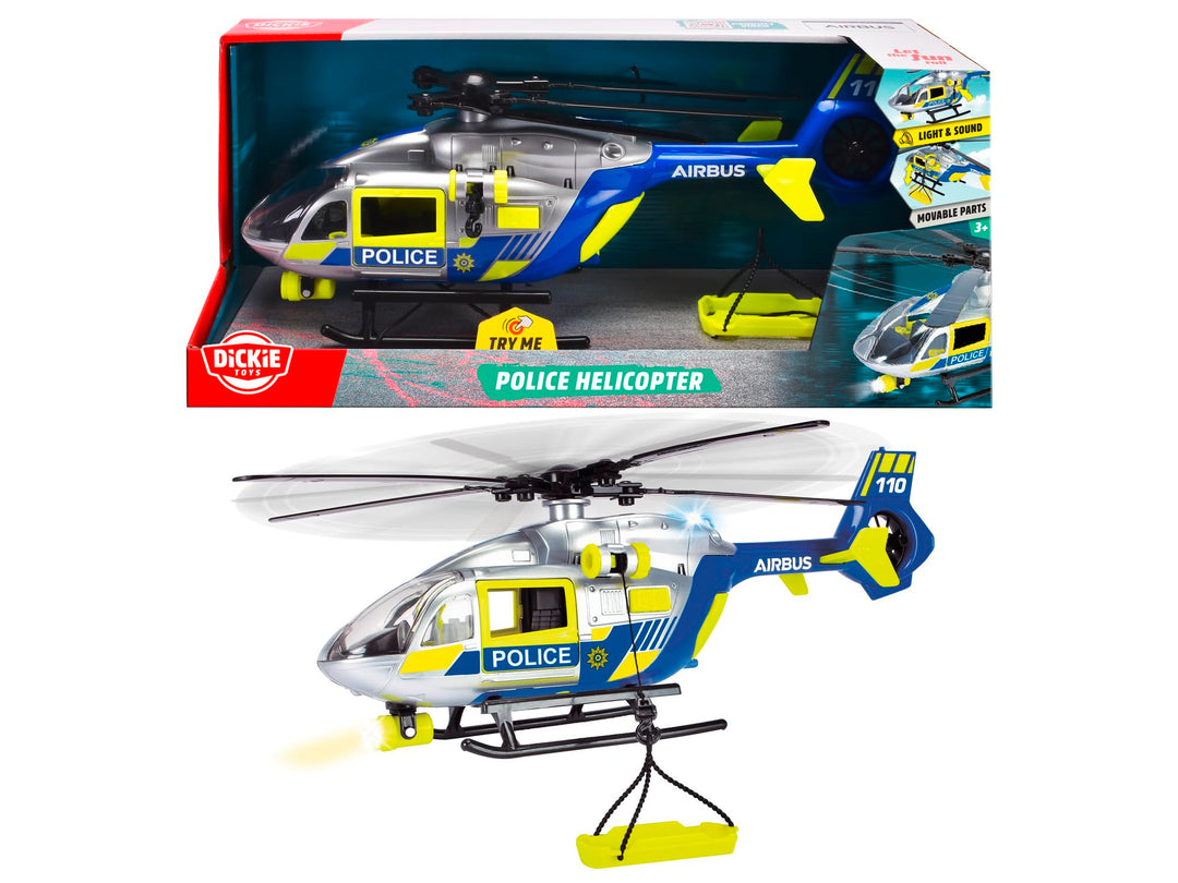 Dickie - Helikopter Police 36 cm, mit Lichtern, Geräuschen, Winde und Trage, 203716028038