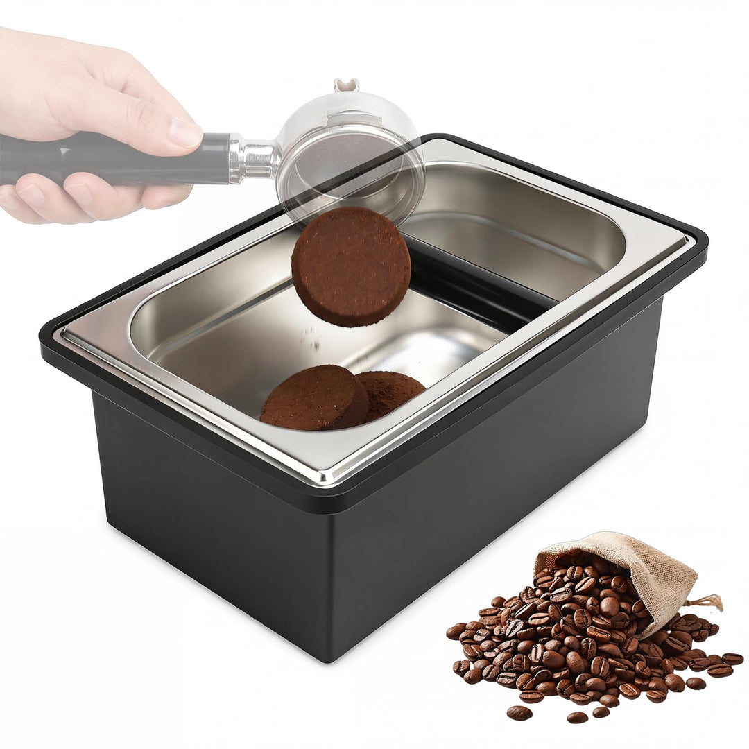 Abklopfbehälter für Siebträger, Espresso Klopfbox Edelstahl, Abschlagbox Knock Box mit stossdämpfend