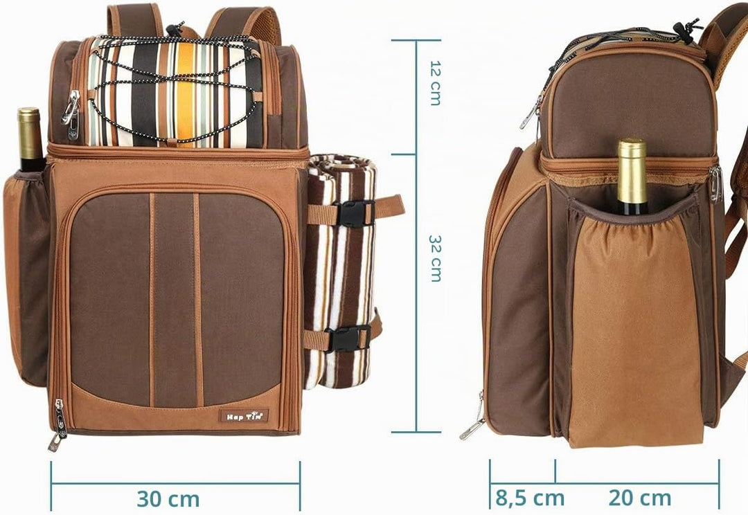 Hap Tim Picknick-Rucksack-Kühler für 2 Personen mit isolierter auslaufsicherer Kühltasche, Weinhalte