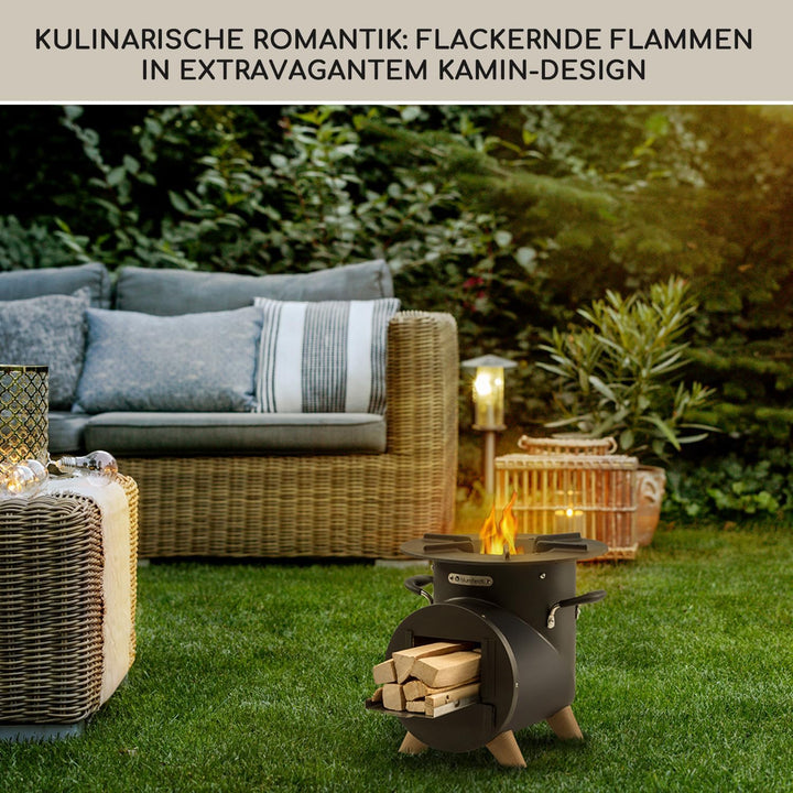 Blumfeldt Feuerstelle mit Grillrost, Feuerschale für Terrasse & Camping, Feuerschale-Set mit Grill,