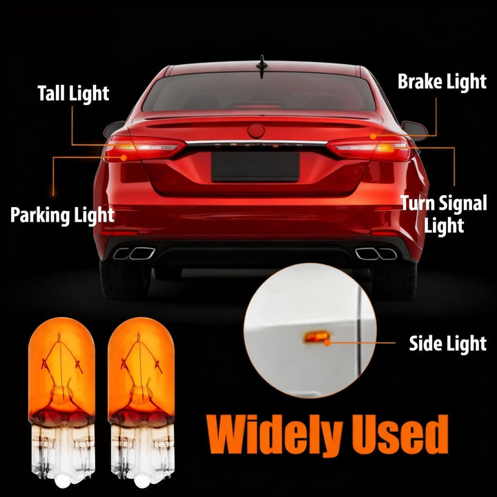 100x WY5W T10 Glühbirnen Orange 12V 5W Glassockel W2.1x9.5d Halogen Amber Ersatzlampen für Seitenbli