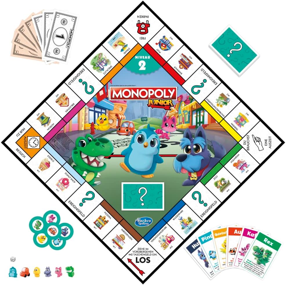 Monopoly Junior, das Klassische Brettspiel für Kinder ab 4 Jahren, 2-seitiger Spielplan - leicht ver