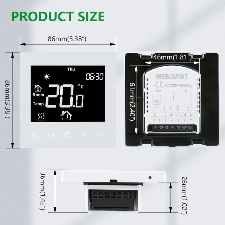 Wengart Raumthermostat Thermostat programmierbar WG505,Unterputz für Gas/Wasser Kessel Fussbodenheiz
