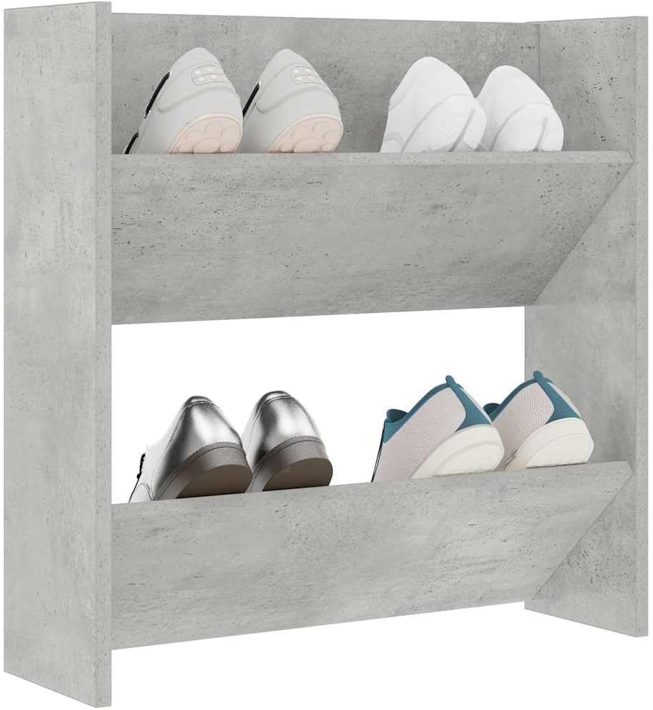 60x18x60 cm Wand Schuhschrank mit 2 Kippböden Schuhregal Schmal Betongrau Schuhbank Shoe Rack Schuhk