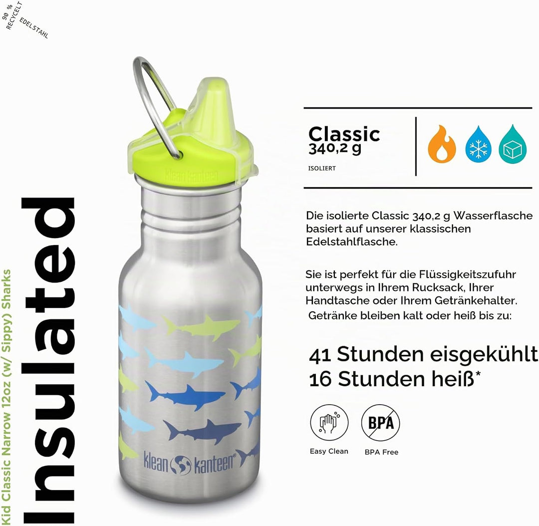 Klean Kanteen Kid Kanteen Classic mit Sippy Cap Haie, Haie