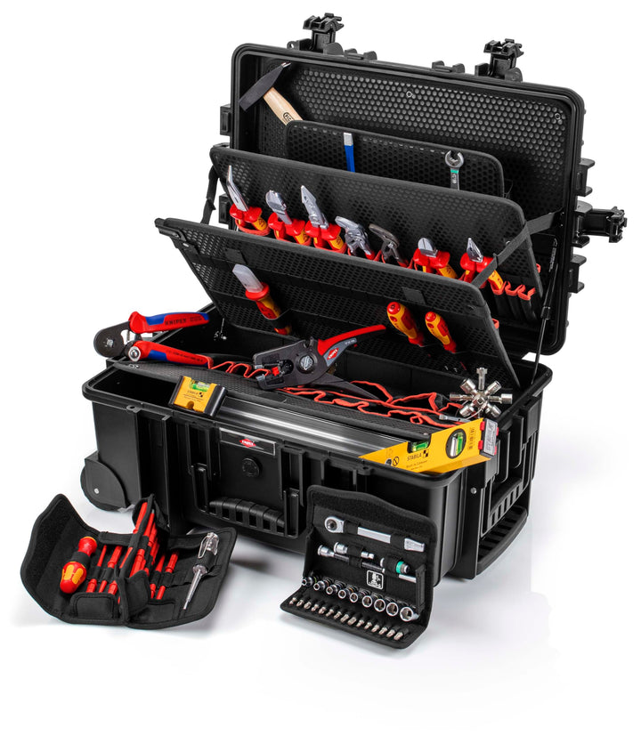 KNIPEX Werkzeugkoffer "Robust45 Move" Elektro, 63-teilig, mit Rollen, Teleskopgriff, 147 Steckmöglic