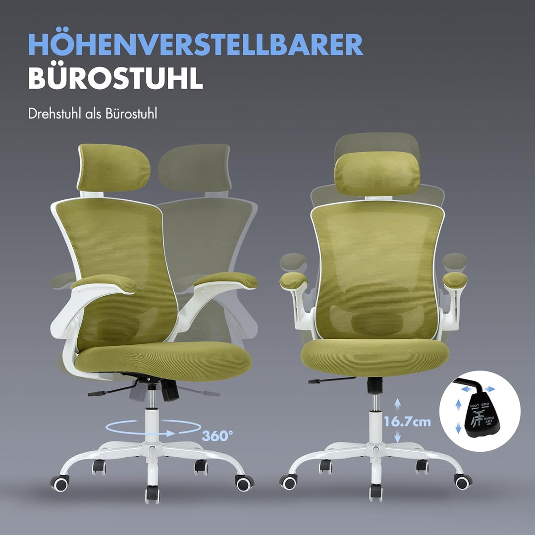 COLAMY Bürostuhl Mesh Computer Stuhl mit Verstellbarer Kopfstütze und Lendenwirbelstütze, Schreibtis