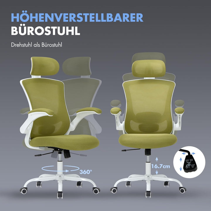 COLAMY Bürostuhl Mesh Computerstuhl, Bürostuhl Ergonomisch, Arbeitsstuhl mit Verstellbarer Kopfstütz