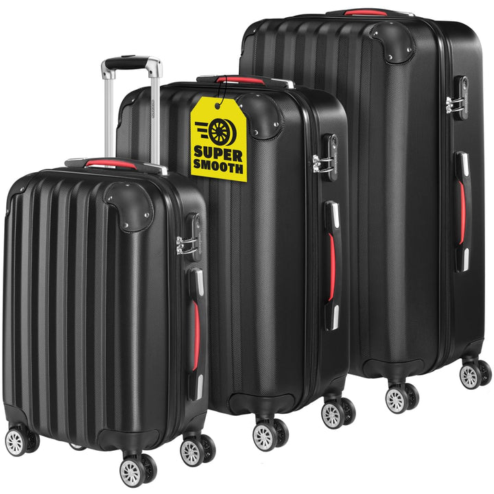 Monzana® 3tlg. Kofferset Baseline | M-L-XL | Gel-Griffe | Kantenschutz | Schloss | Trolley Hartschal