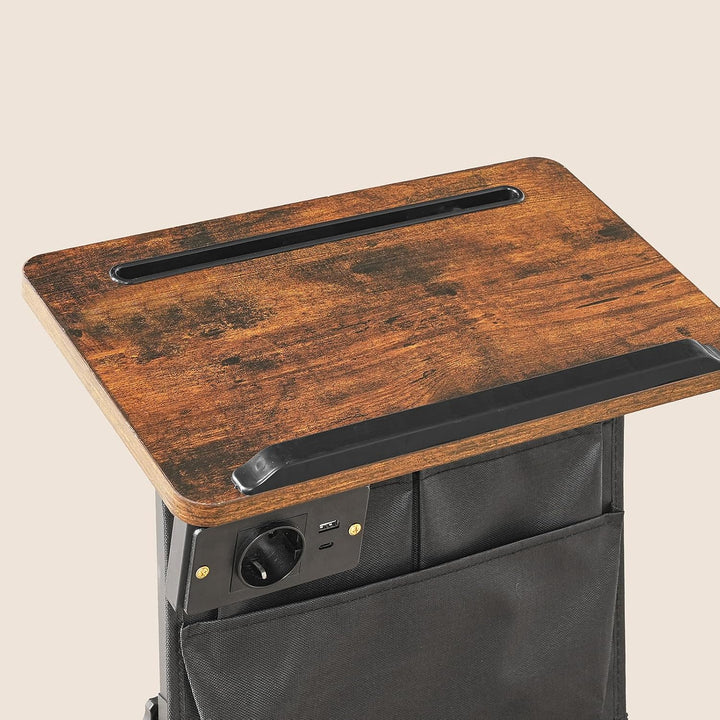 HOOBRO Höhenverstellbarer Beistelltisch (50,5 cm und 75,5 cm), Sofatisch, Couchtisch mit Ladestation