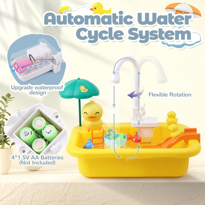 FRUSE Küchenspüle Spielzeug Set,Kinderwaschbecken mit Elektrischen Wasserhahn,Kinder Küchenset, Ange