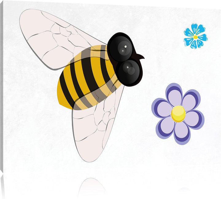 Pixxprint Hübsche Biene mit Blumen als Leinwandbild/Grösse: 100x70 cm/Wandbild/Kunstdruck/fertig bes
