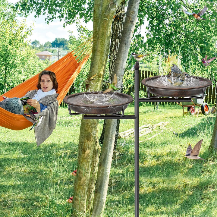 Vogeltränke Vogelbad Schale Stehend, 2-in-1 Vogelbad für Draussen Garten mit Doppelbecken für Wasser