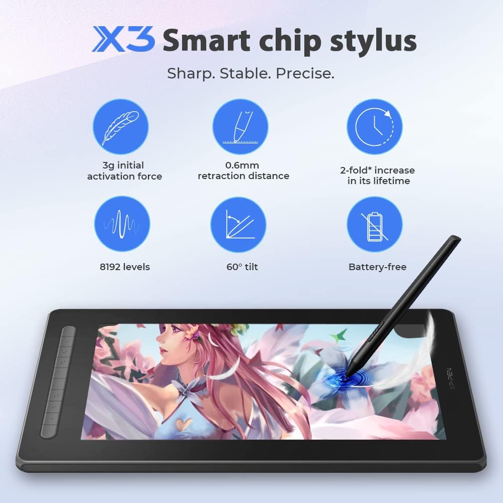 XP-PEN Artist 16 2. Generation Grafiktablett 15,4 Zoll Grafikmonitor, X3 Smart-Chip Stift mit 10 Sch