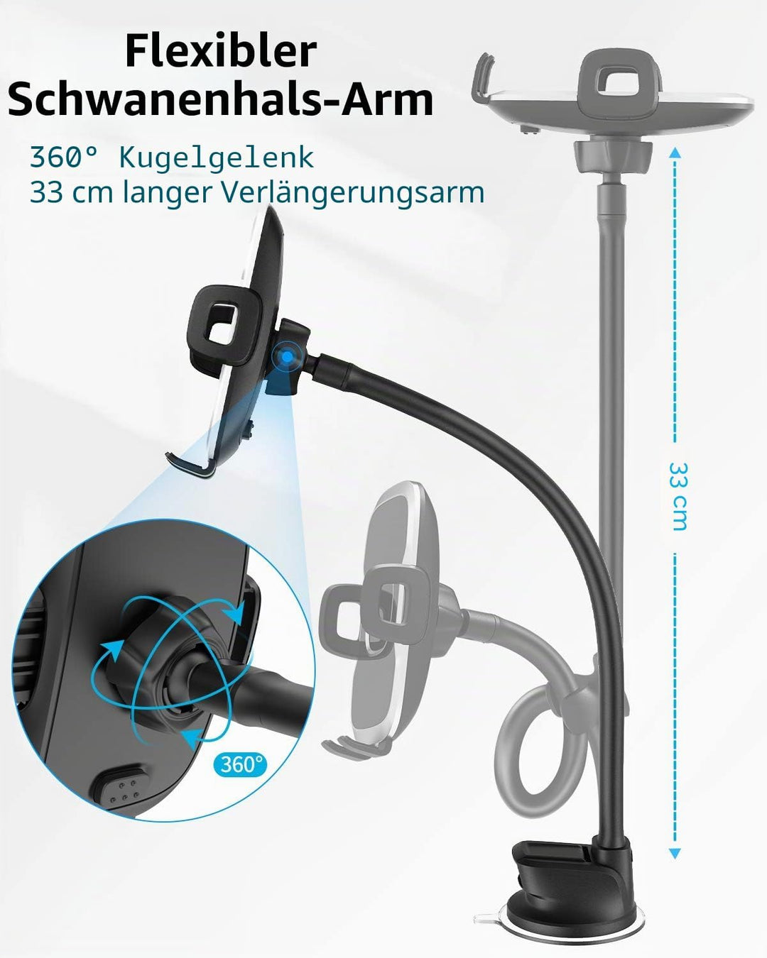 APPS2Car Auto HandyHalterung für Windschutzscheibe mit flexiblem Langen Arm, 13 Zoll Schwanenhals kf