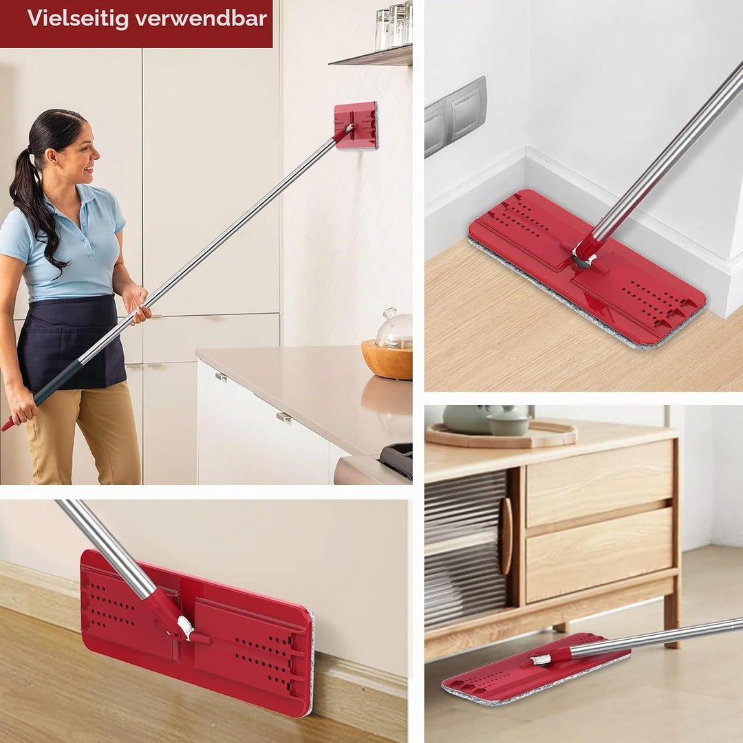 BOSHENG Wischmopp und Eimer mit Auswringer-Set, freihändiger flacher Bodenwischer und Eimer, 3 wasch