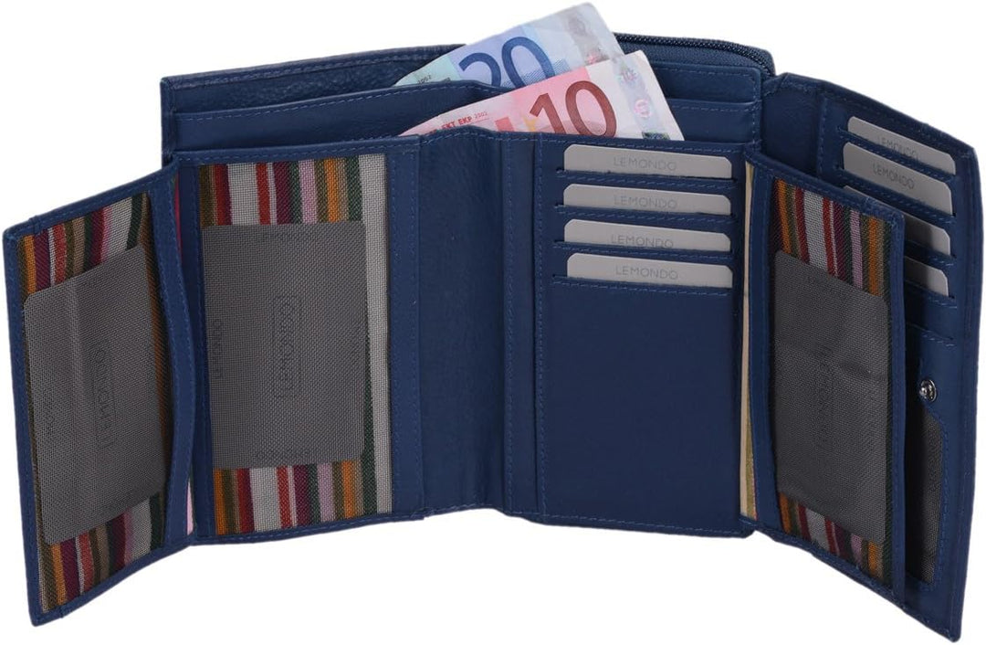 Damenlangbörse LEMONDO in Echt-Leder, dunkelblau, 16x9,5cm, Dunkelblau