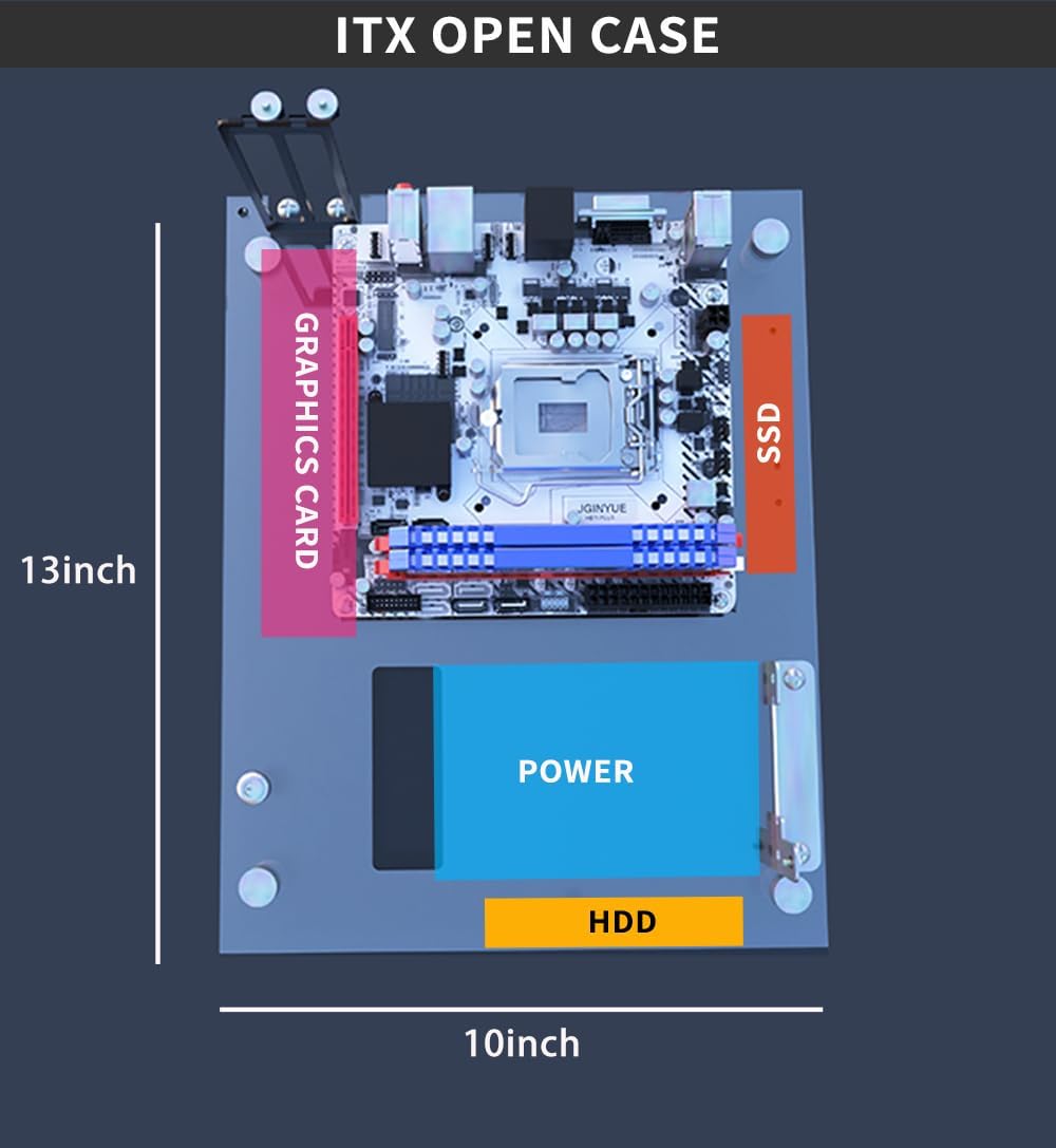 Individualisierbares Open Frame-PC-Gehäuse aus Acryl für ITX Motherboards - Gaming- und Testbank-Rac