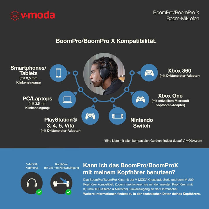 V-MODA BoomPro X Mikrofon für Gespräche, Remote-Arbeiten und Gaming, Black, One size Single V-MODA B