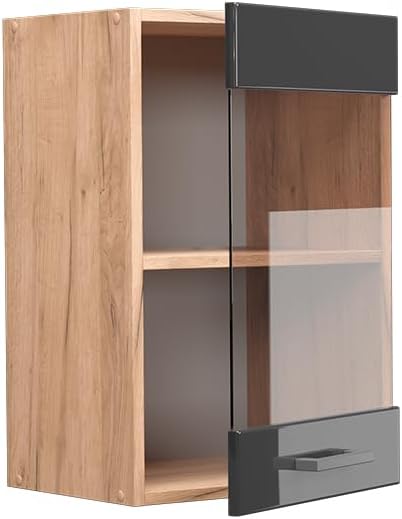 Vicco Küchenschrank Glas R-Line, Anthrazit Hochglanz/Goldkraft Eiche, 40 cm Anthrazit Hochglanz Häng