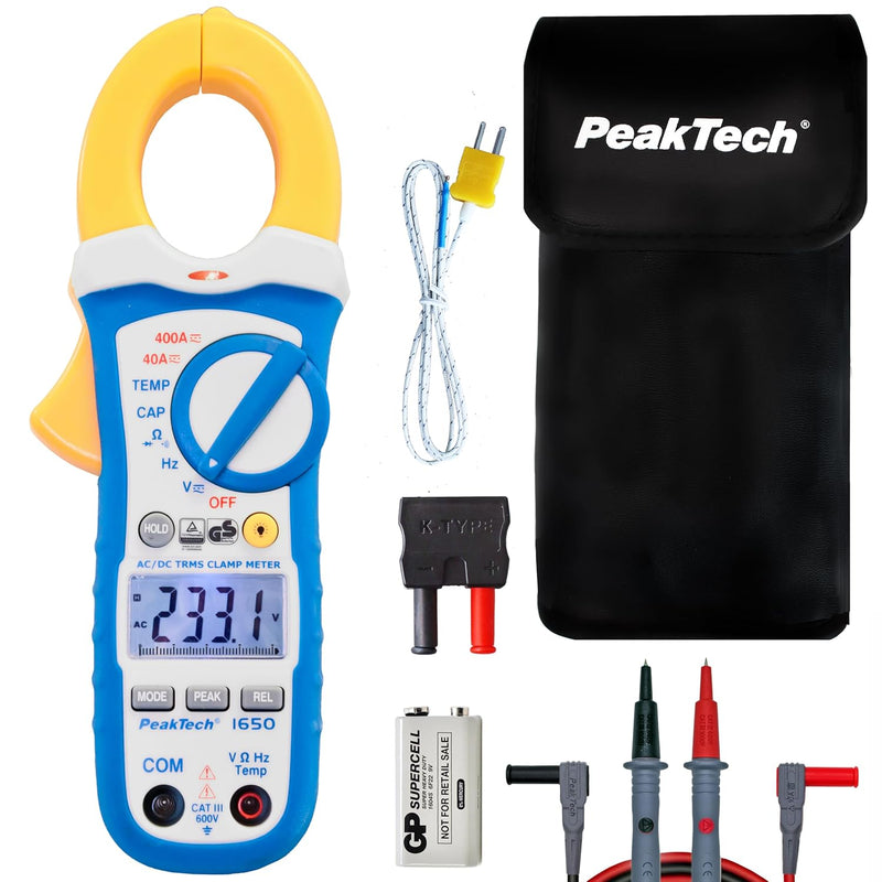 PeakTech 1650 – True RMS Stromzange 400A AC/DC, Digital Multimeter, Zangenmessgerät, TÜV/GS, Stromme