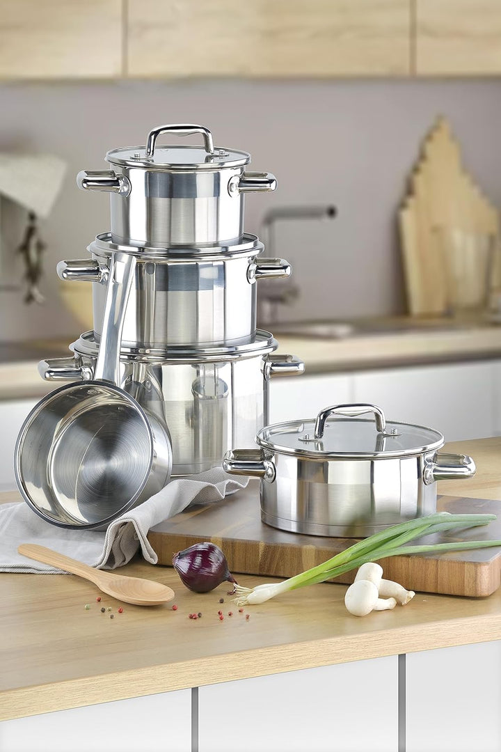 Linnuo Topfset Induktion Kochtopf Set Edelstahl Töpfe mit Glasdeckel für alle Herde inkl Induktionsh