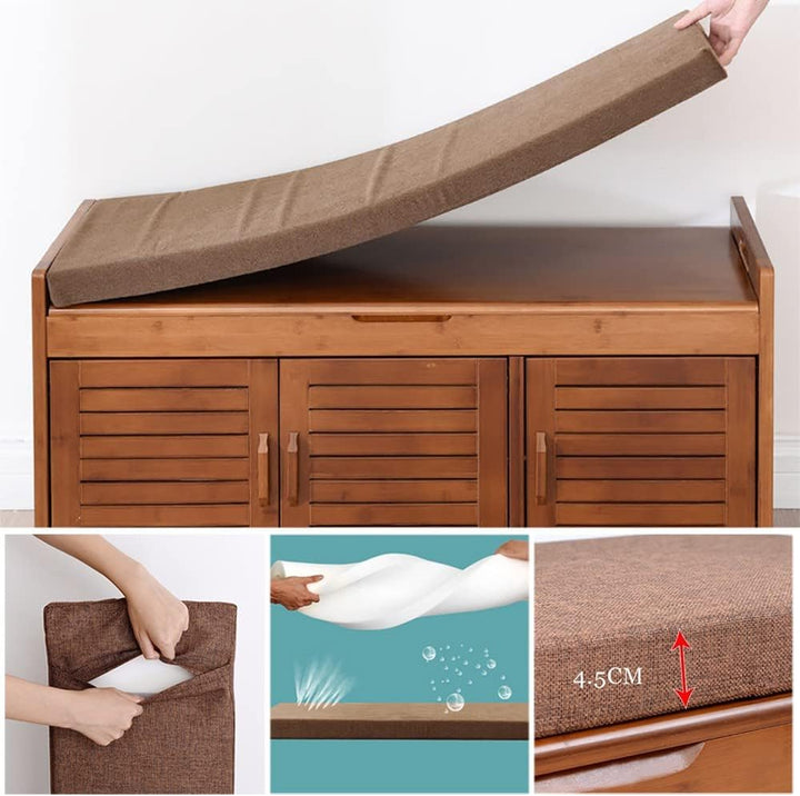 Kleine Schuhschrank mit Sitzbank, Holz Schuhregal mit Sitzfläche, Bambus Bank mit Stauraum und Sitzk