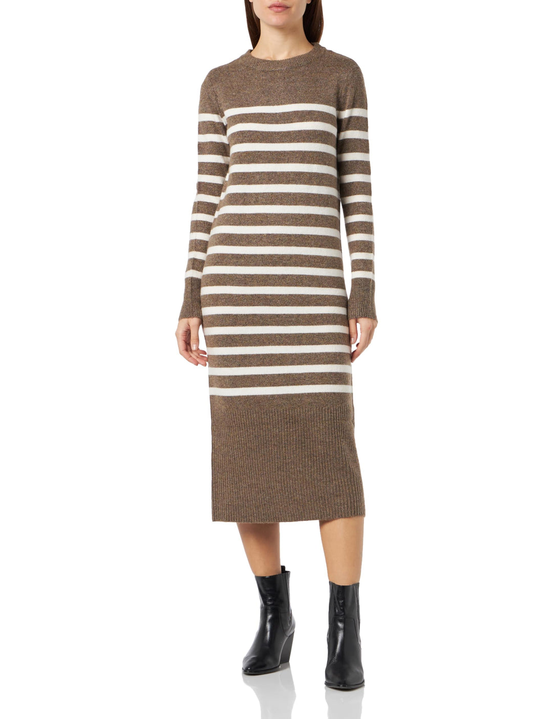 VERO MODA Female Strickkleid VMPLAZA Langes Kleid M Brown Lentil/Stripes:w. Birch, M Brown Lentil/St