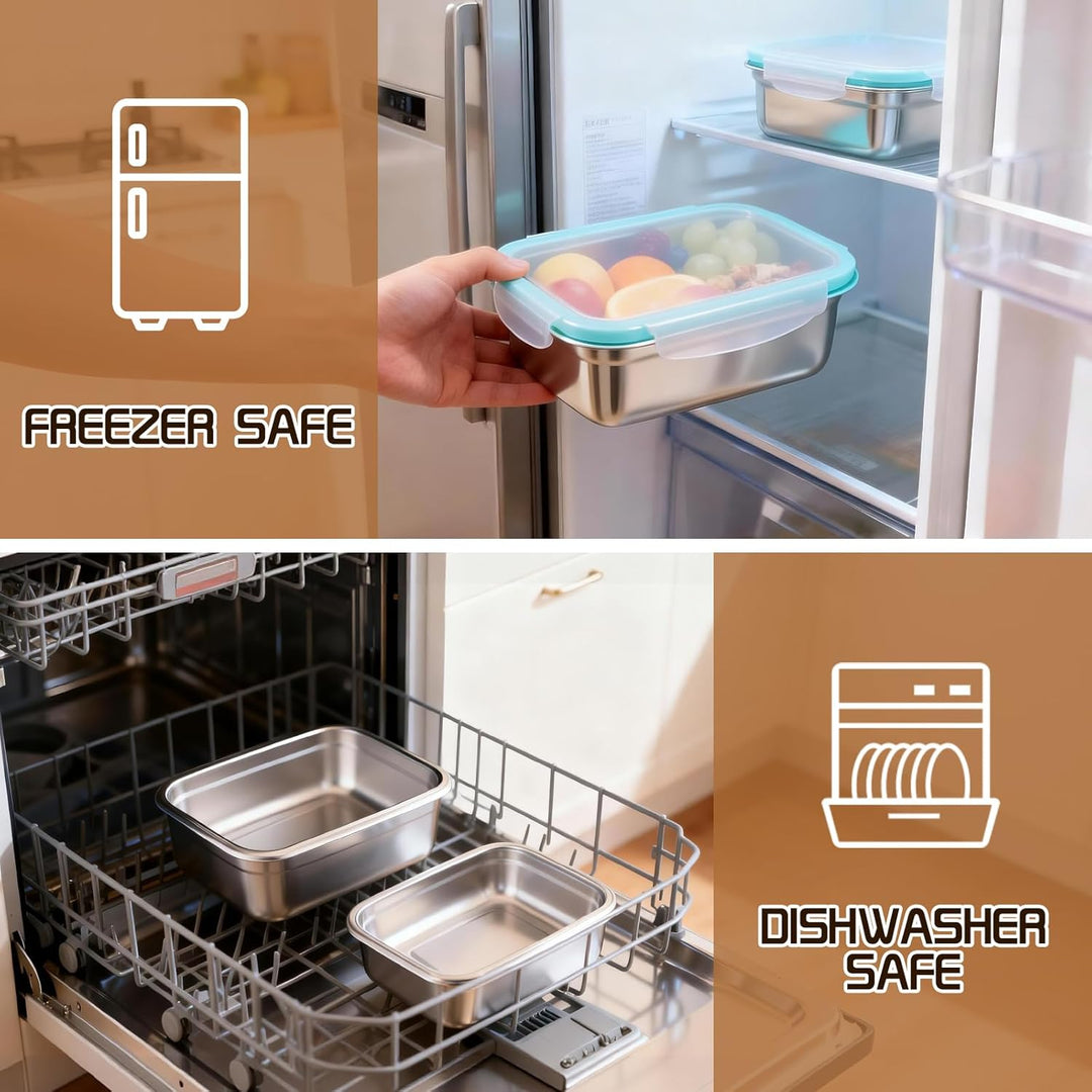 3er Set Brotdose Edelstahl mit Deckel Luftdicht – Auslaufsichere Lunchbox BPA-frei, Stapelbare Metal