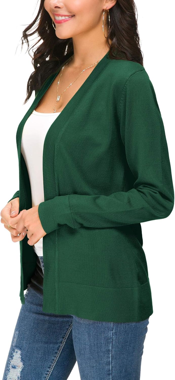 EXCHIC Damen Elegant Langarm Elastisch Strickjacke Cardigan Casual Leicht V-Ausschnitt Gestrickt Bla