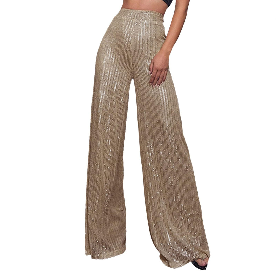 Generisch 2025, lässige Paillettenhose, glitzernde Pailletten, hohe Taille, weites Bein, Schlaghose,
