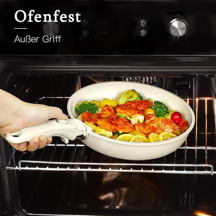 GiPP Pfannenset Topfset mit Abnehmbarer Griff, 15-Teilig Topfsets Induktion mit Granit Antihaft Besc