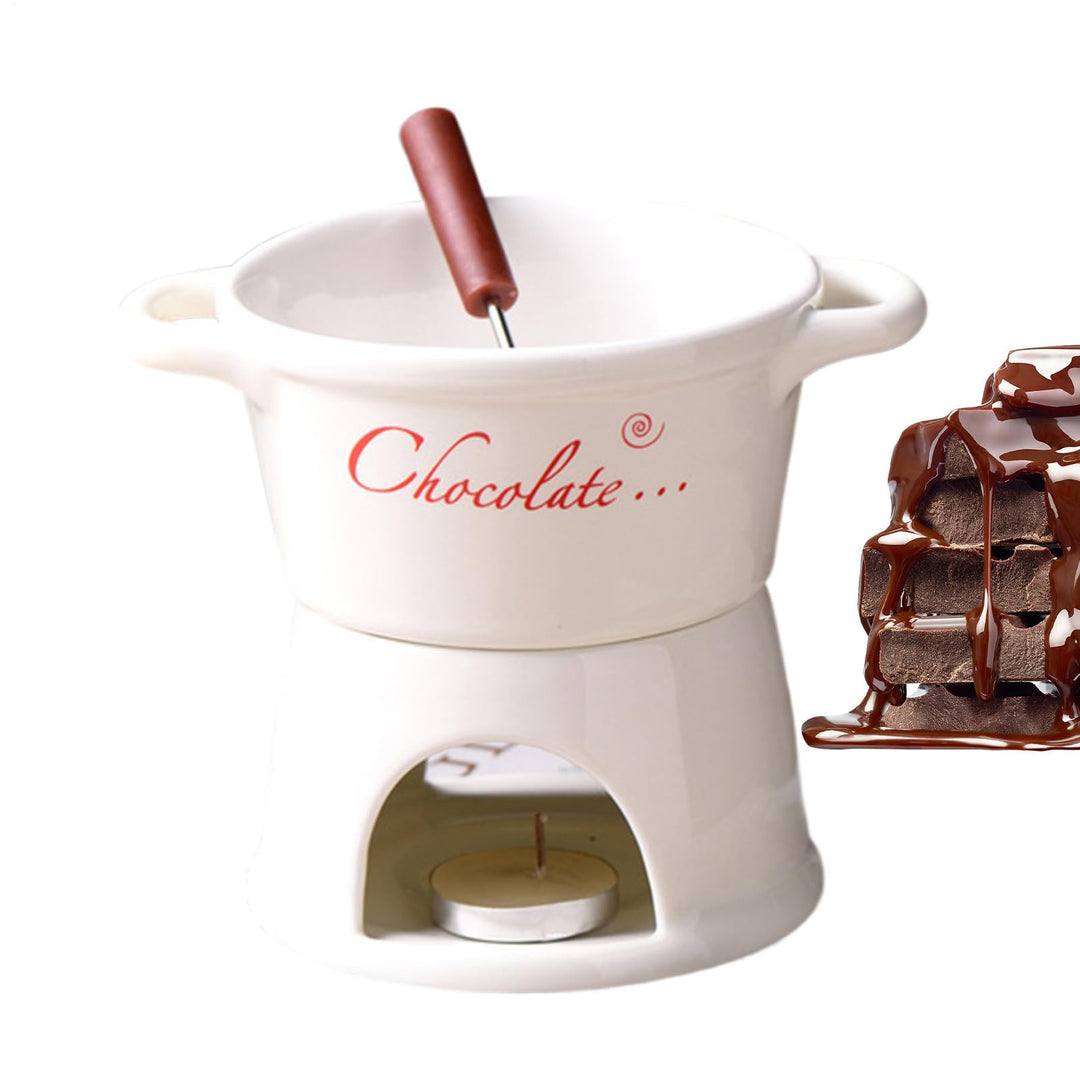 Schokofondue Tasse Fondues Keramik Schmelzbutterwärmer Mit Gabel,Tragbares Schokoladen Hot Pot Beche