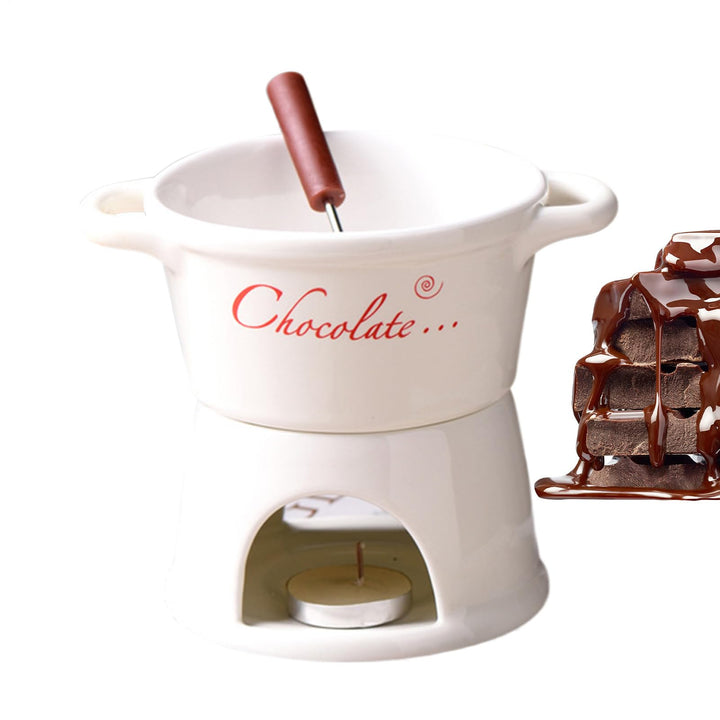 Schokofondue Tasse Fondues Keramik Schmelzbutterwärmer Mit Gabel,Tragbares Schokoladen Hot Pot Beche