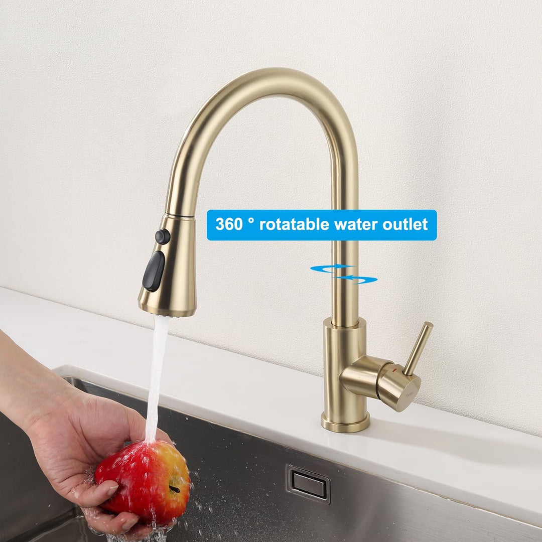 Edelstahl Küchenarmatur mit Ausziehbar Brause, Wasserhahn Küche mit 3 Strahlarten, 360° Drehbare Hoc